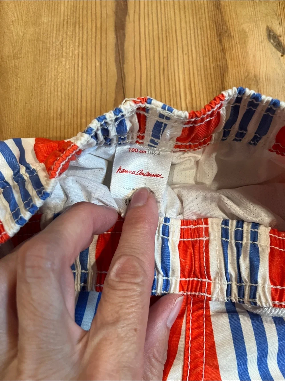 HANNA ANDERSSON 100 Red & Blue Stripe Swimming Trunks